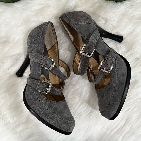 Michael Kors Suede Leather Double Strap Platform High Heel Mary Jane’s Gray 5.5 - Picture 3 of 16
